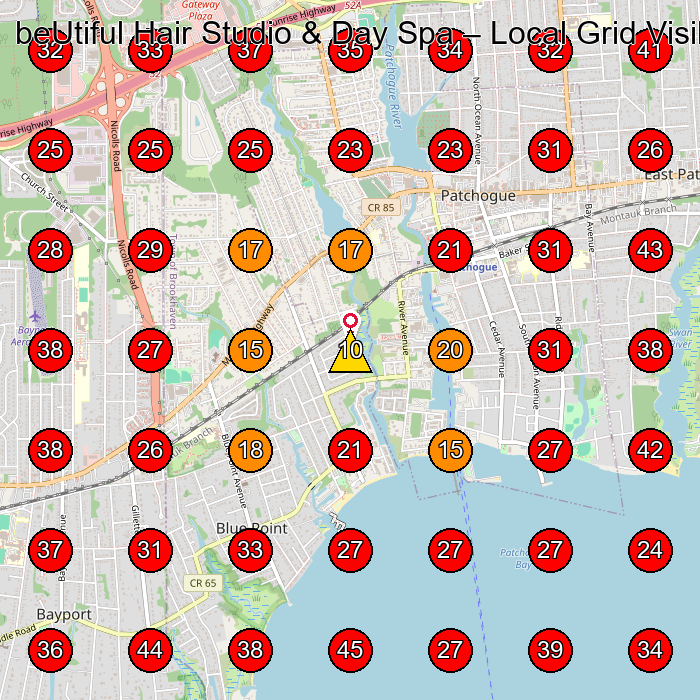 beUtiful Hair Studio & Day Spa GeoGrid visibility map for Beauty Salon in Patchogue